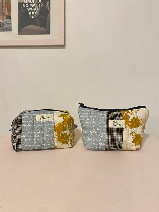 Patchwork Pouch Duo - Check, Blue & Mustard Floral