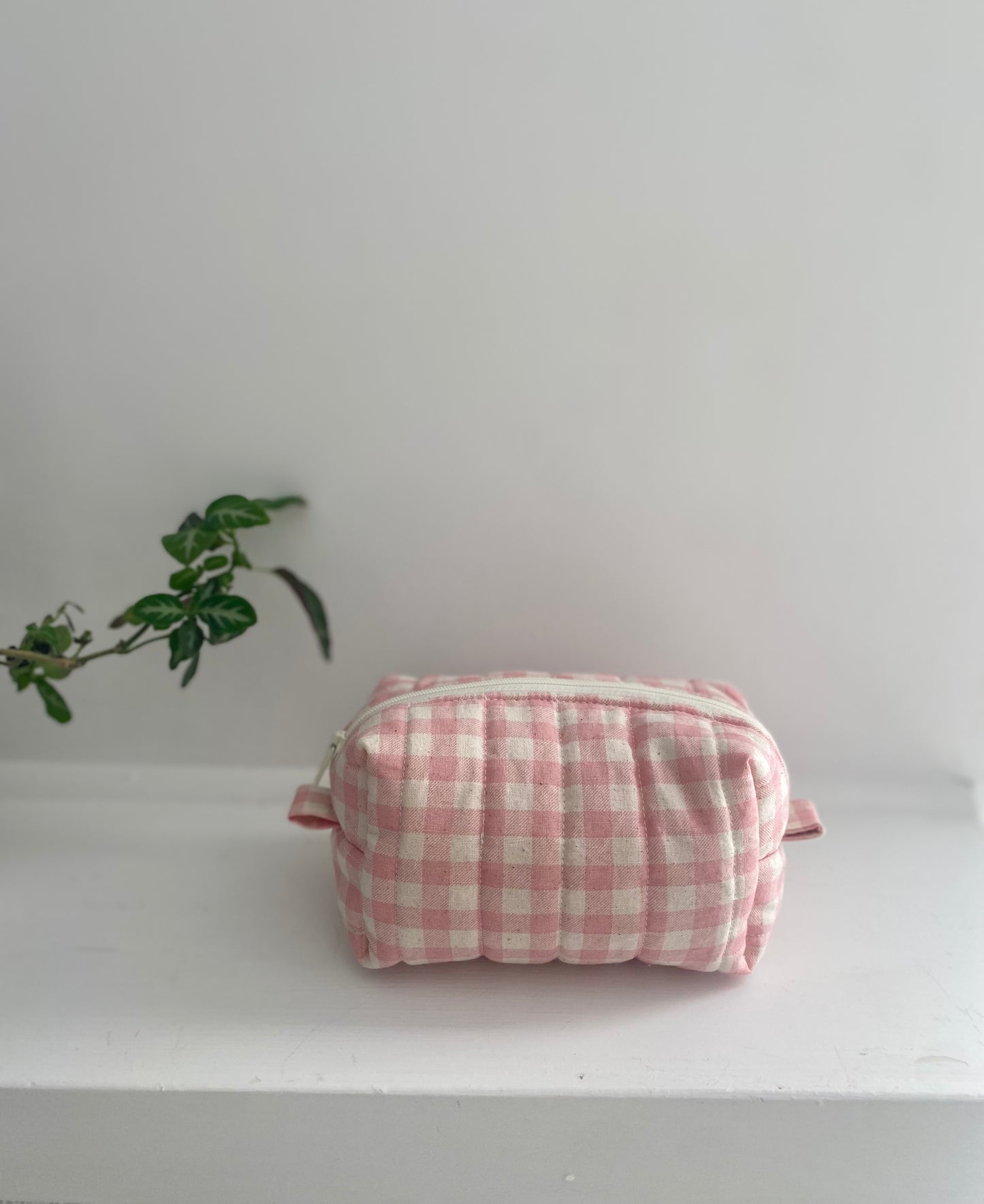 Quilted Pink gingham Makeup Pouch (small)