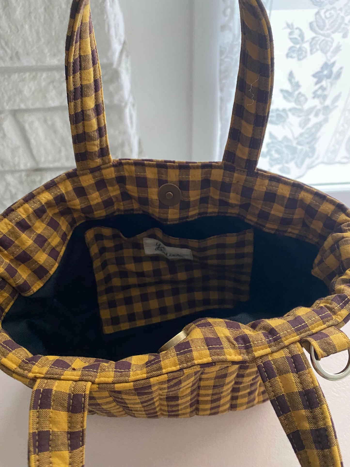 Mini tote + tiny tote keychain + small box pouch set (Mustard/Dark raisin)