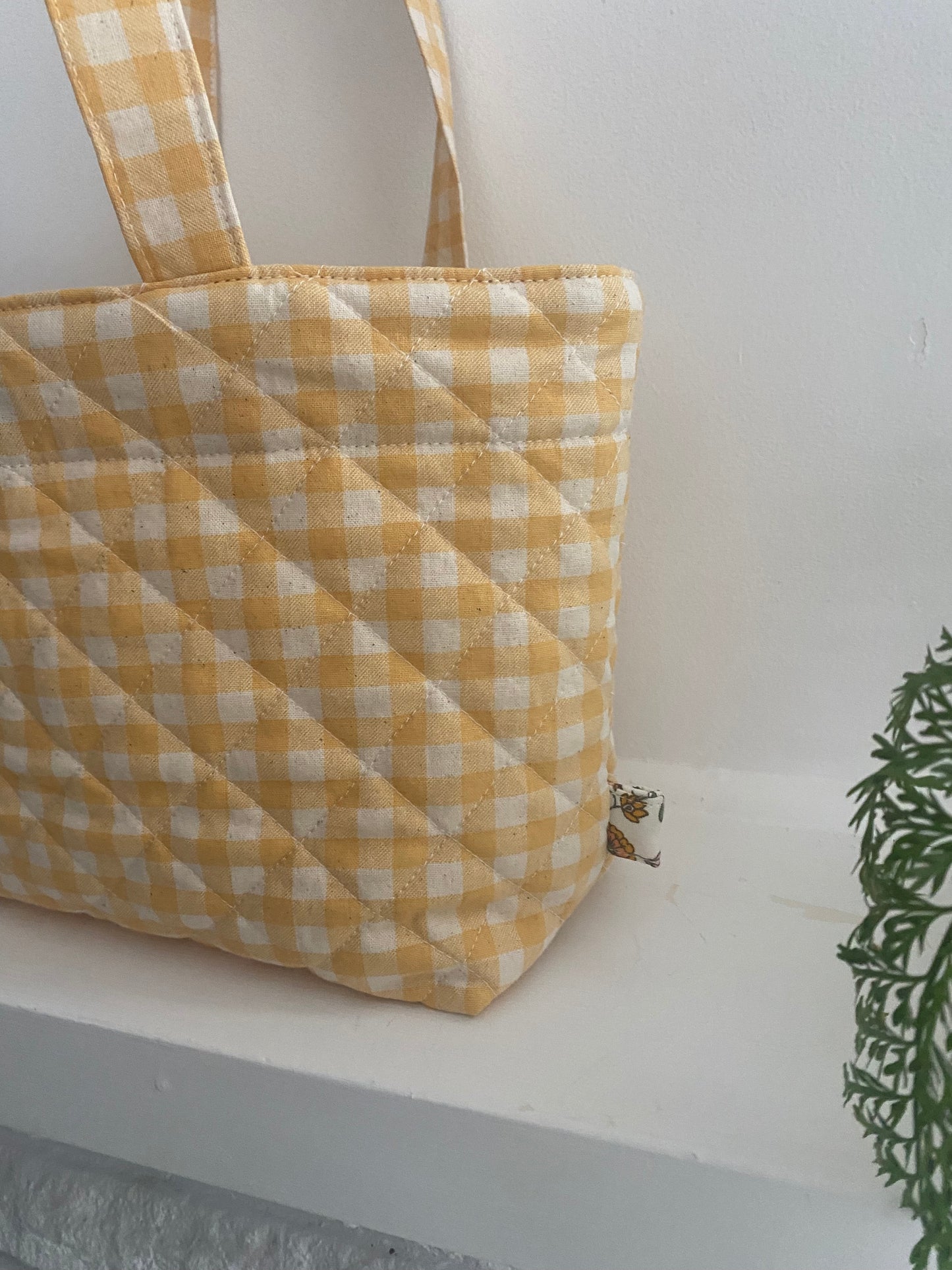 Quilted Yellow Gingham Mini Tote B