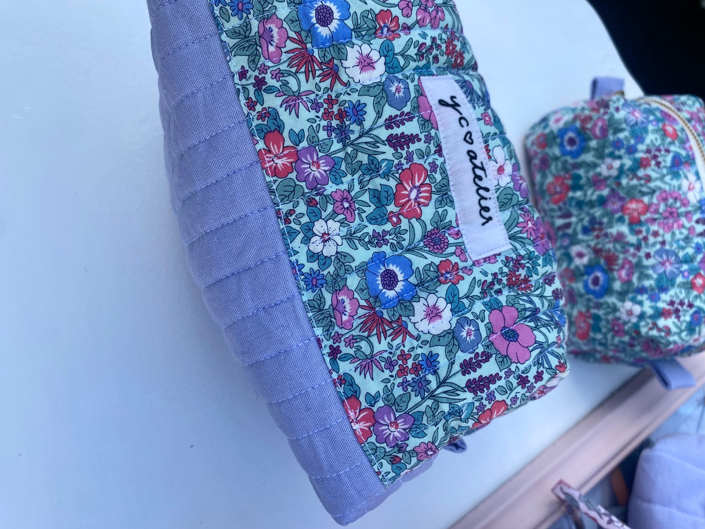 Cotton Floral Makeup Pouch Purple (Medium)