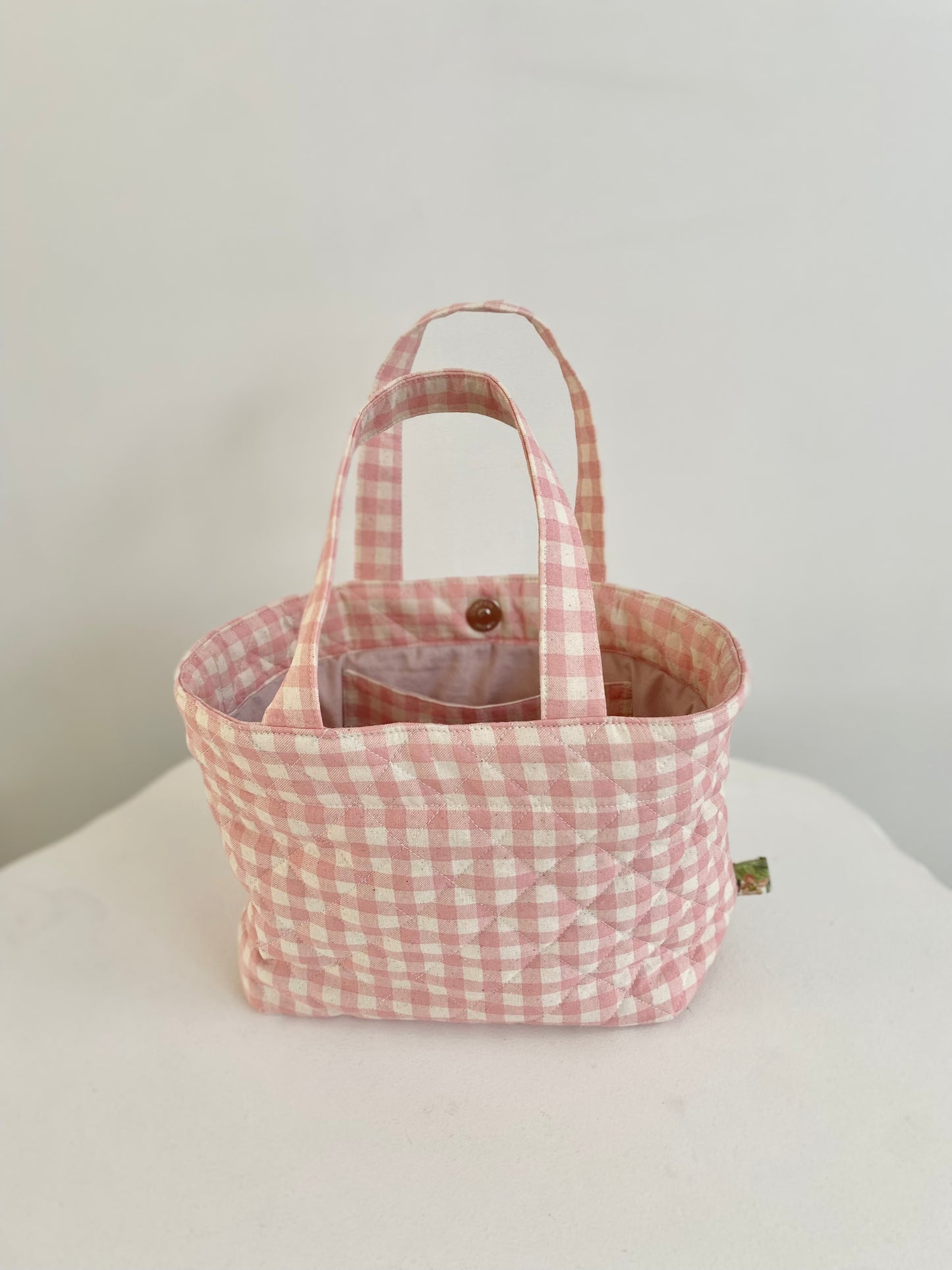 Quilted Pink Gingham Mini Tote Bag