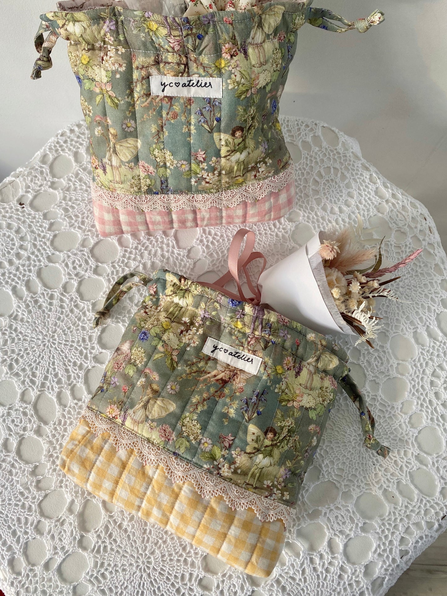 Quilted drawstring bag Fairyland yellow