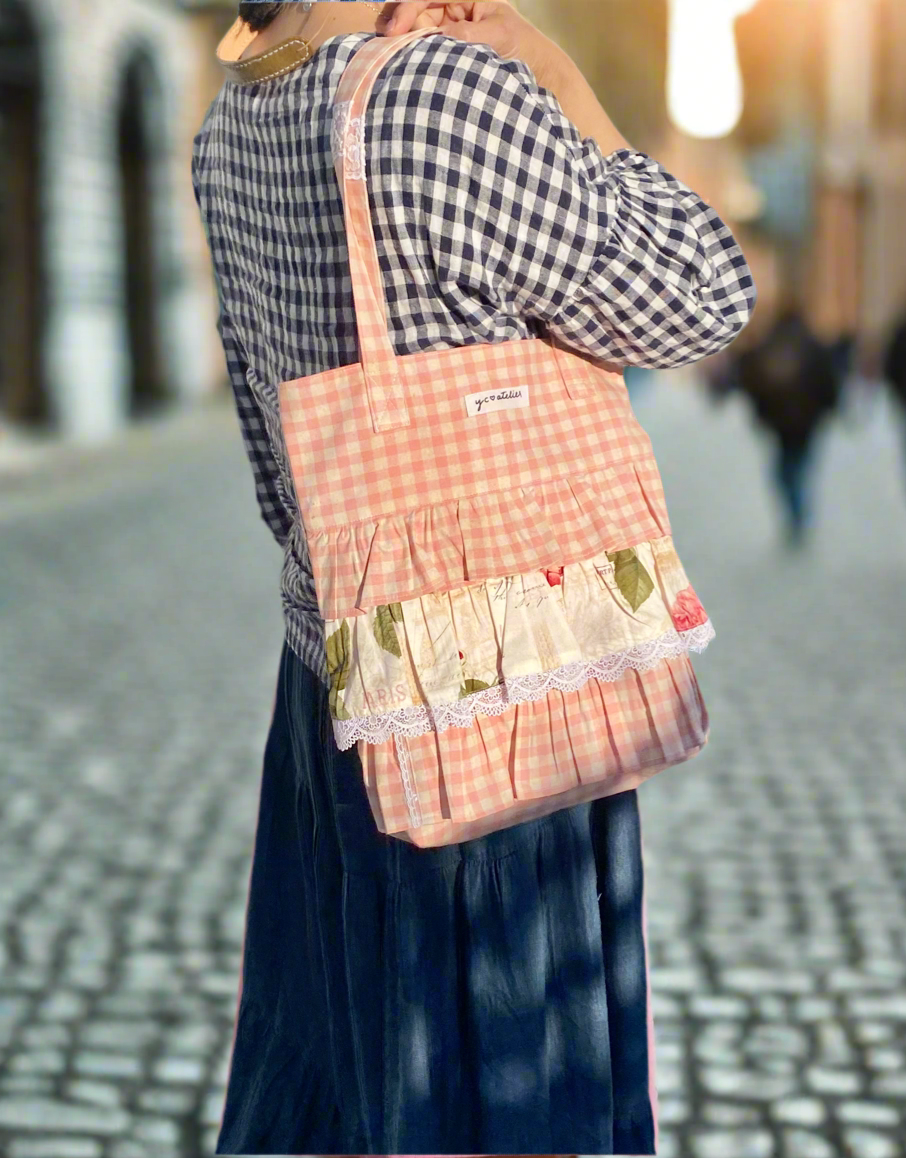 Pink gingham frilled bag