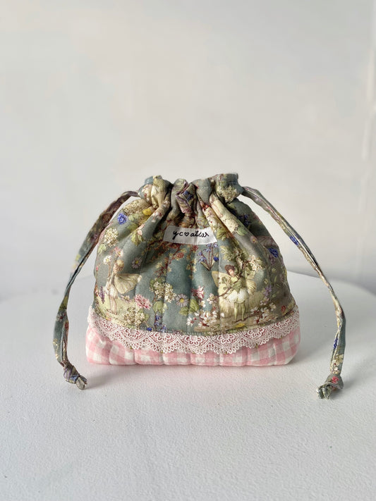 Quilted drawstring bag Fairyland pink