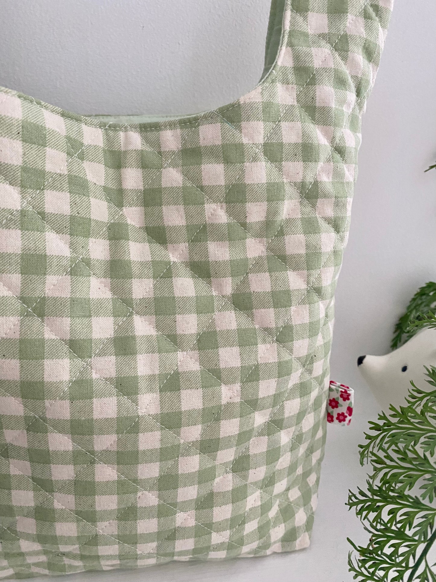 Japanese Style Quilted green gingham Knot Bag