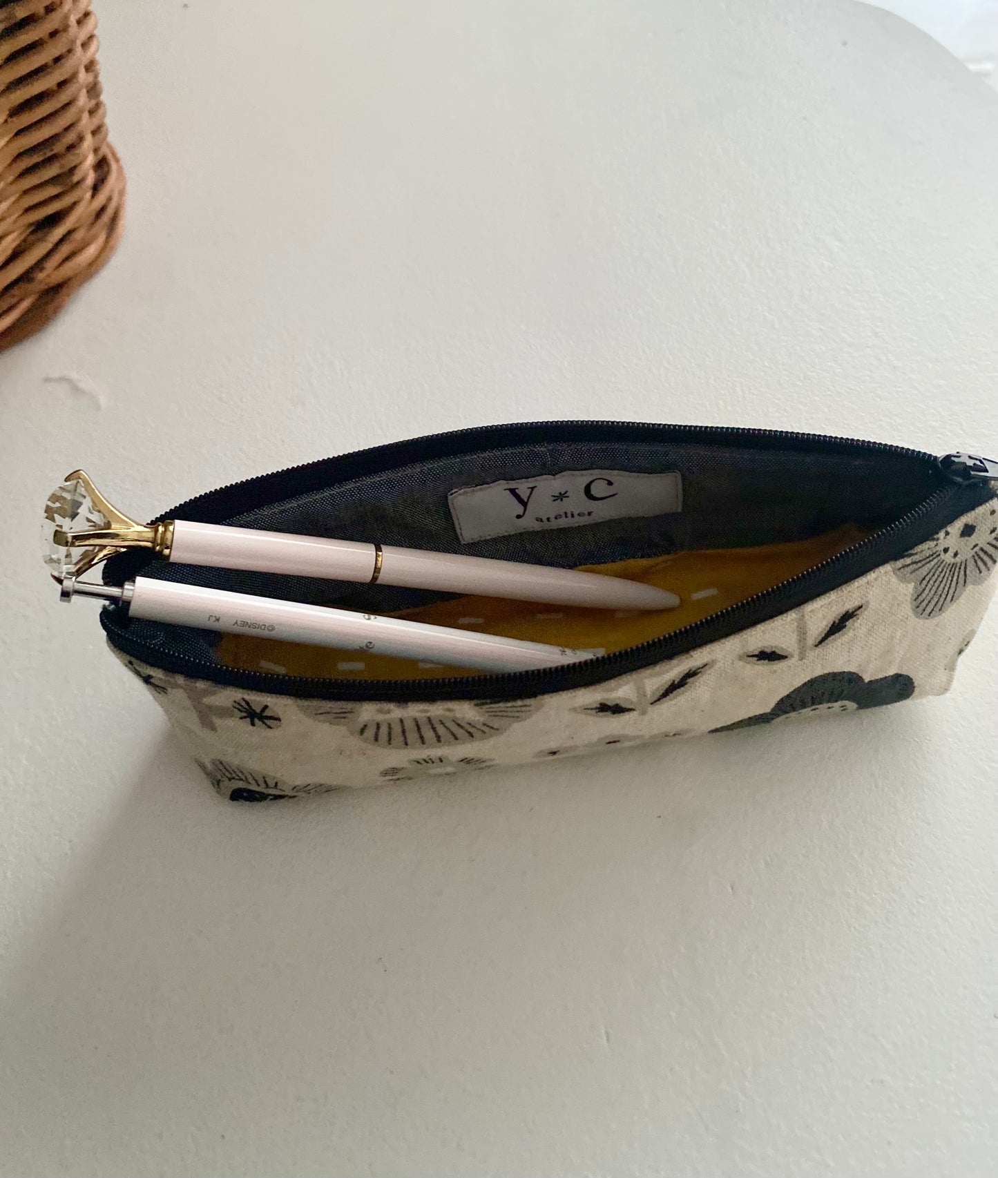 Cotton/Linen Scandinavian Floral Pencil Case( Natural)
