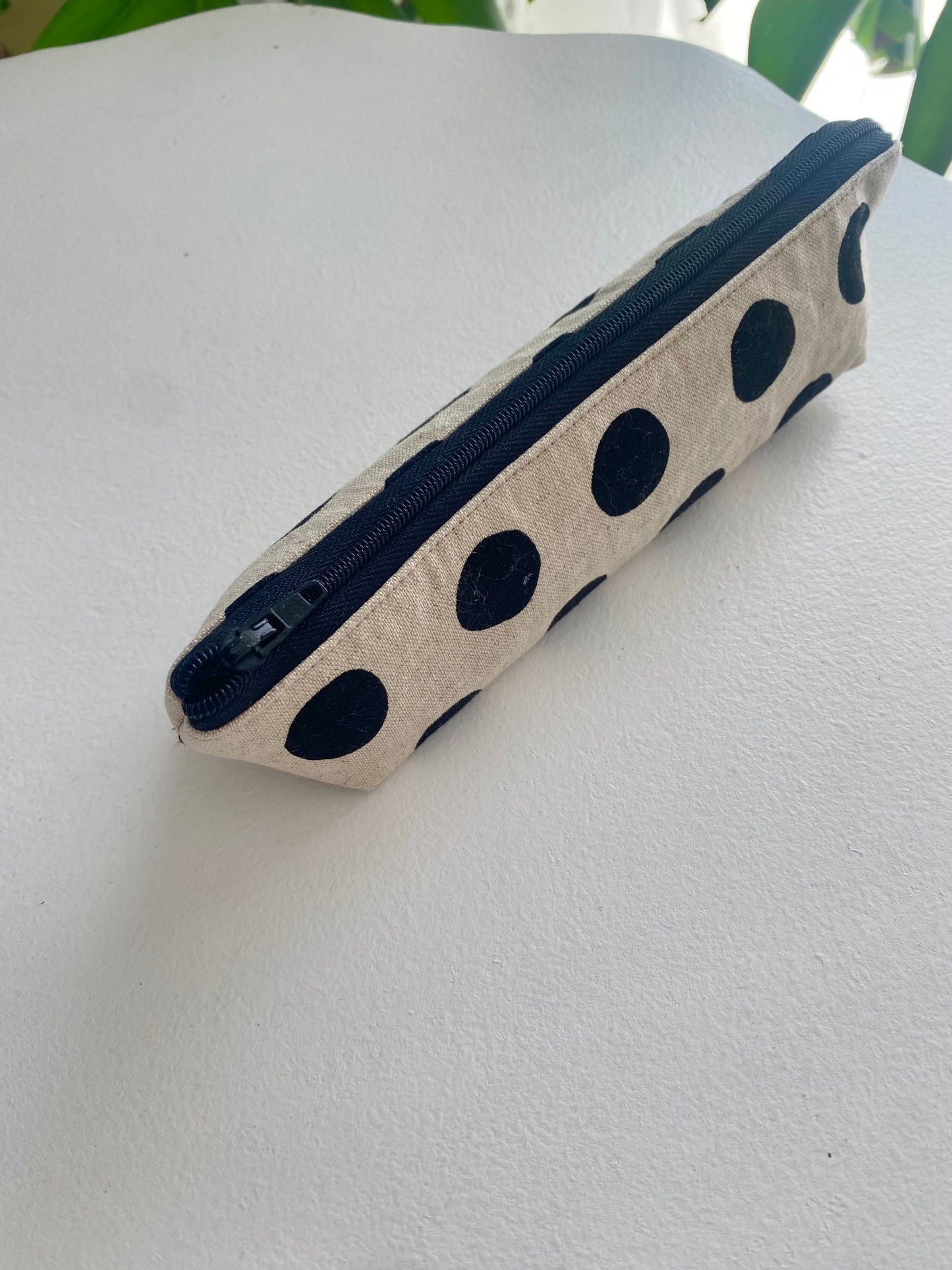 Cotton/Linen Polka Dot Pencil Case( Natural )