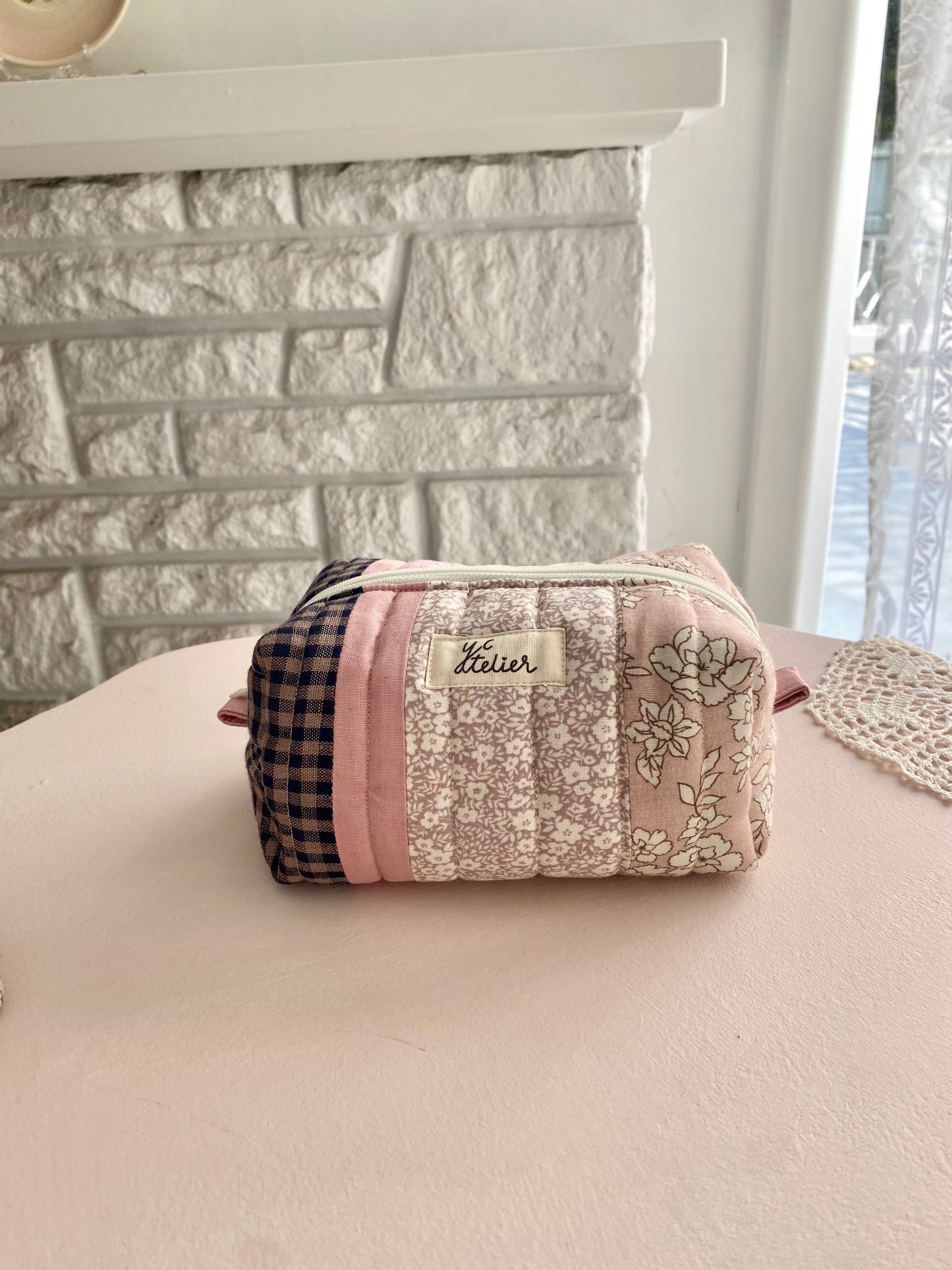 Patchwork Pouch Duo – Navy Check & Pink Floral