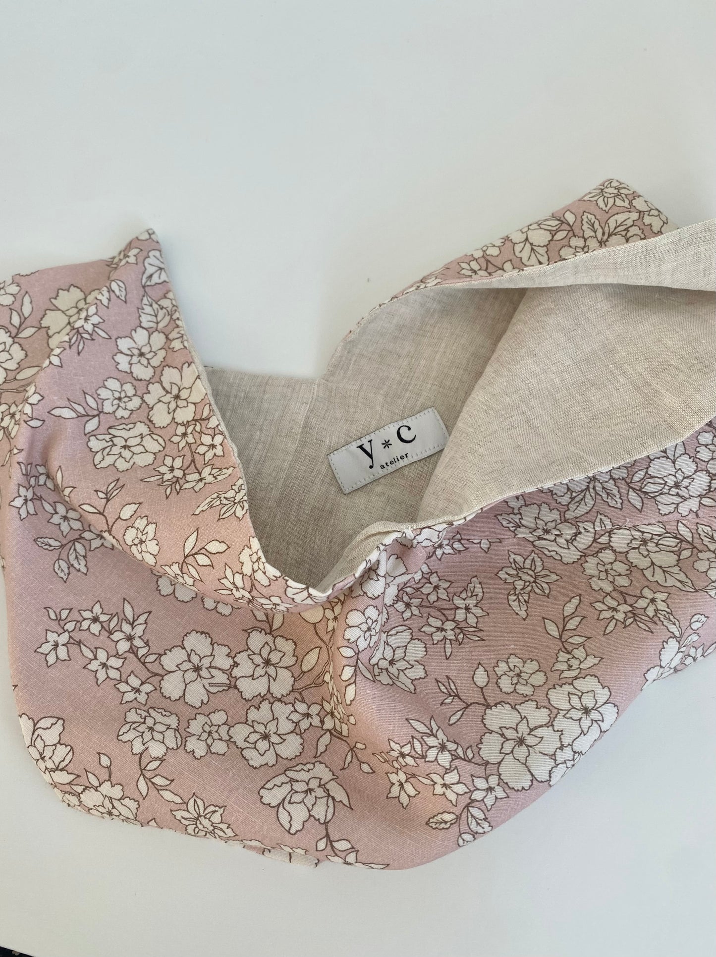 Linen Azuma Bag with lining Floral Pattern in Dusty Pink