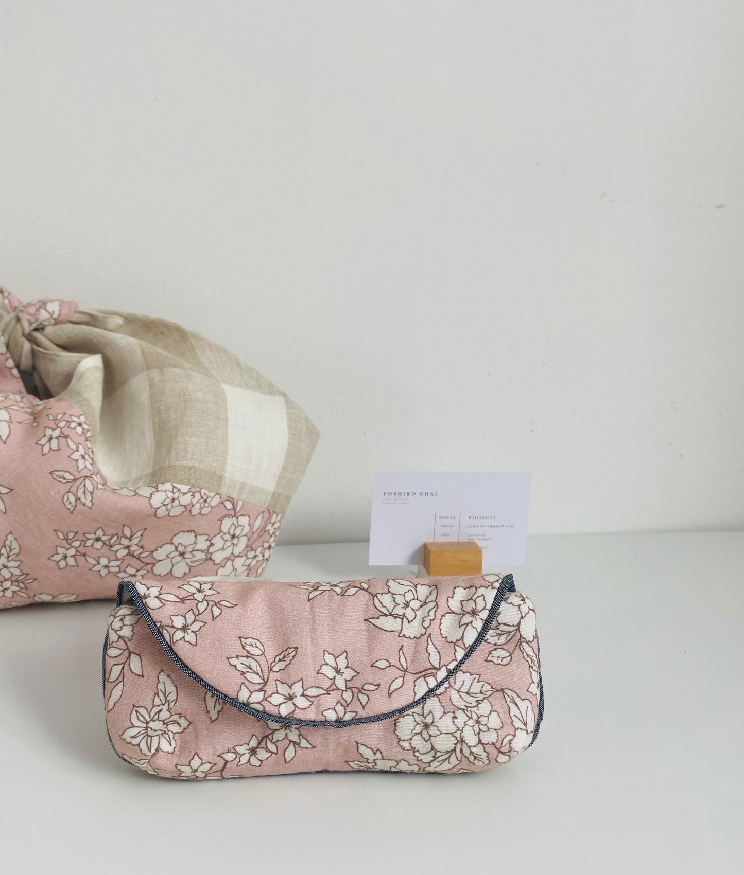 Linen/Cotton Floral in Dusty Pink Glasses Case