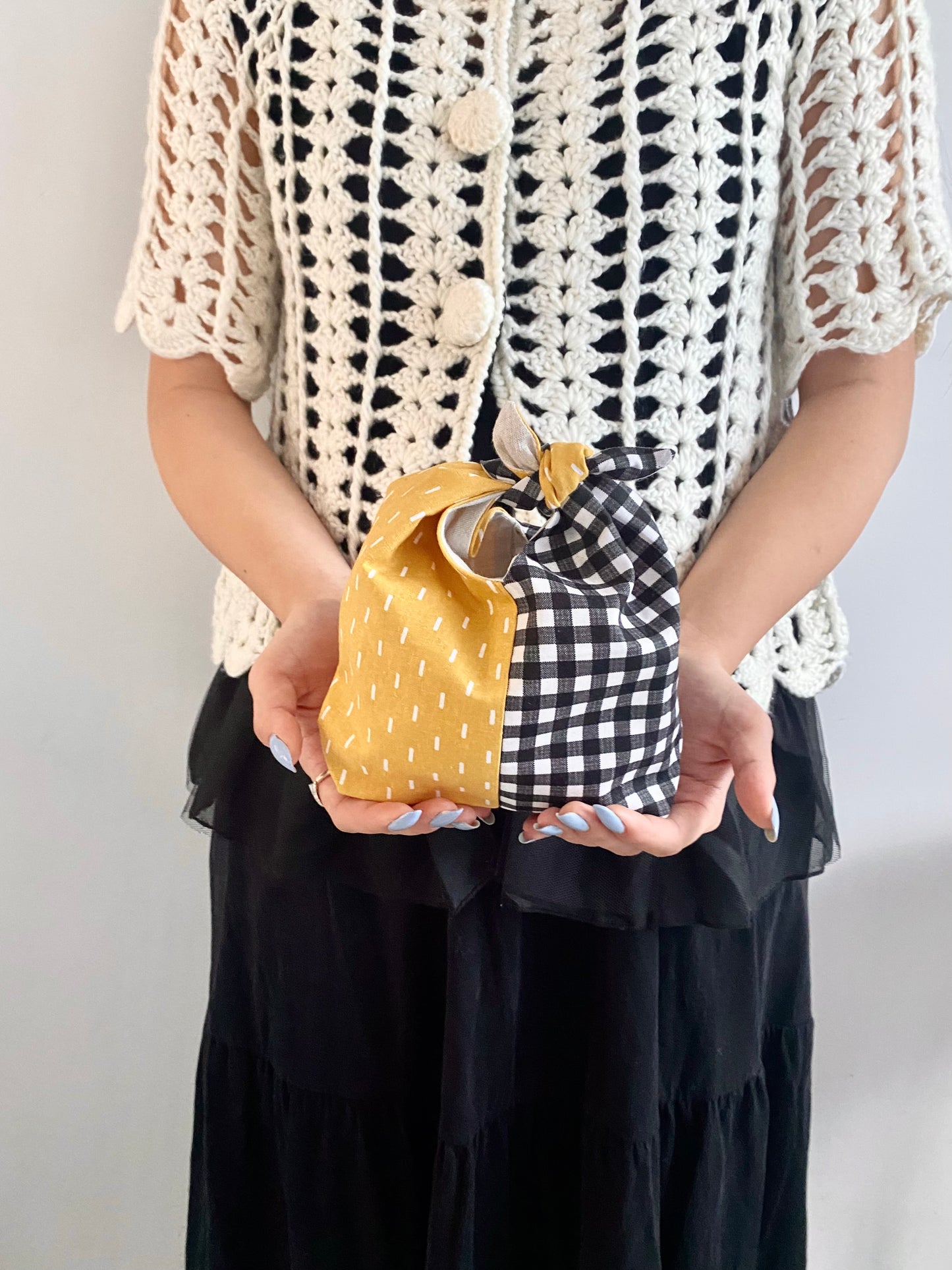 Japanese Style Mini Obento Bag (yellow/black check)