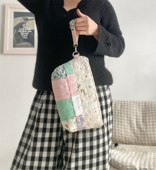 Patchwork Pouch Bag – Pink & Natural Tones
