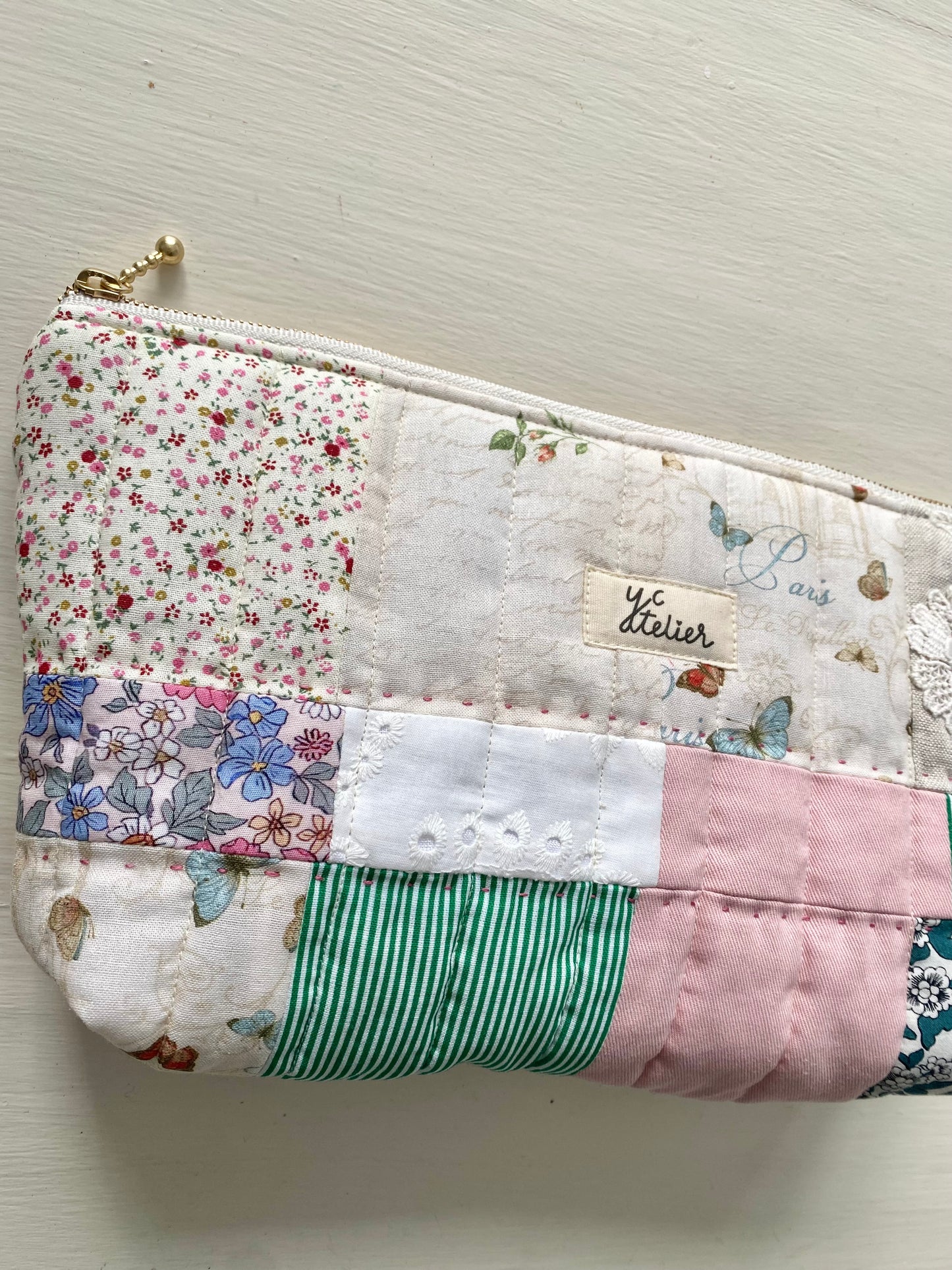 Patchwork Pouch Bag – Pink & Natural Tones
