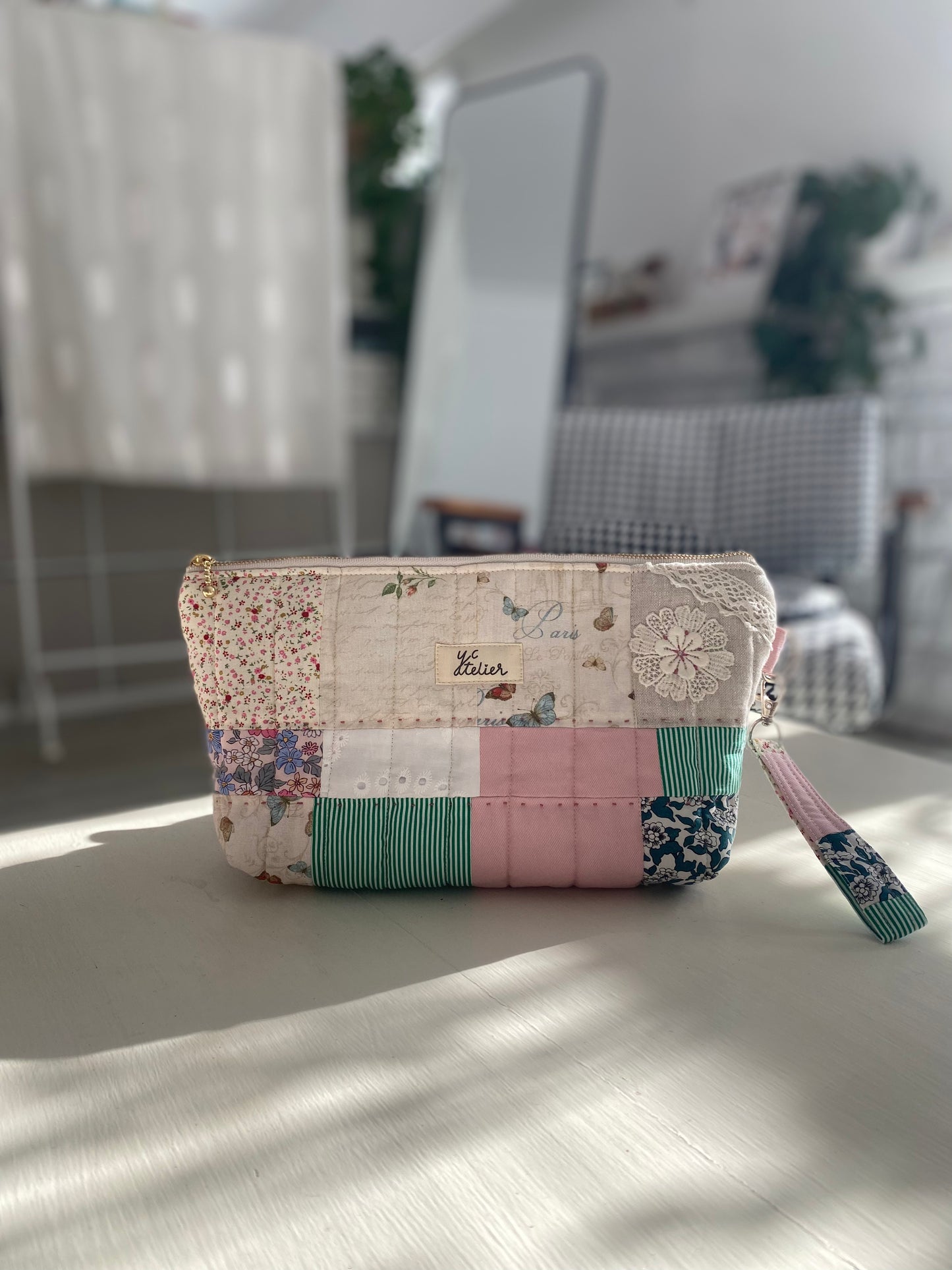 Patchwork Pouch Bag – Pink & Natural Tones