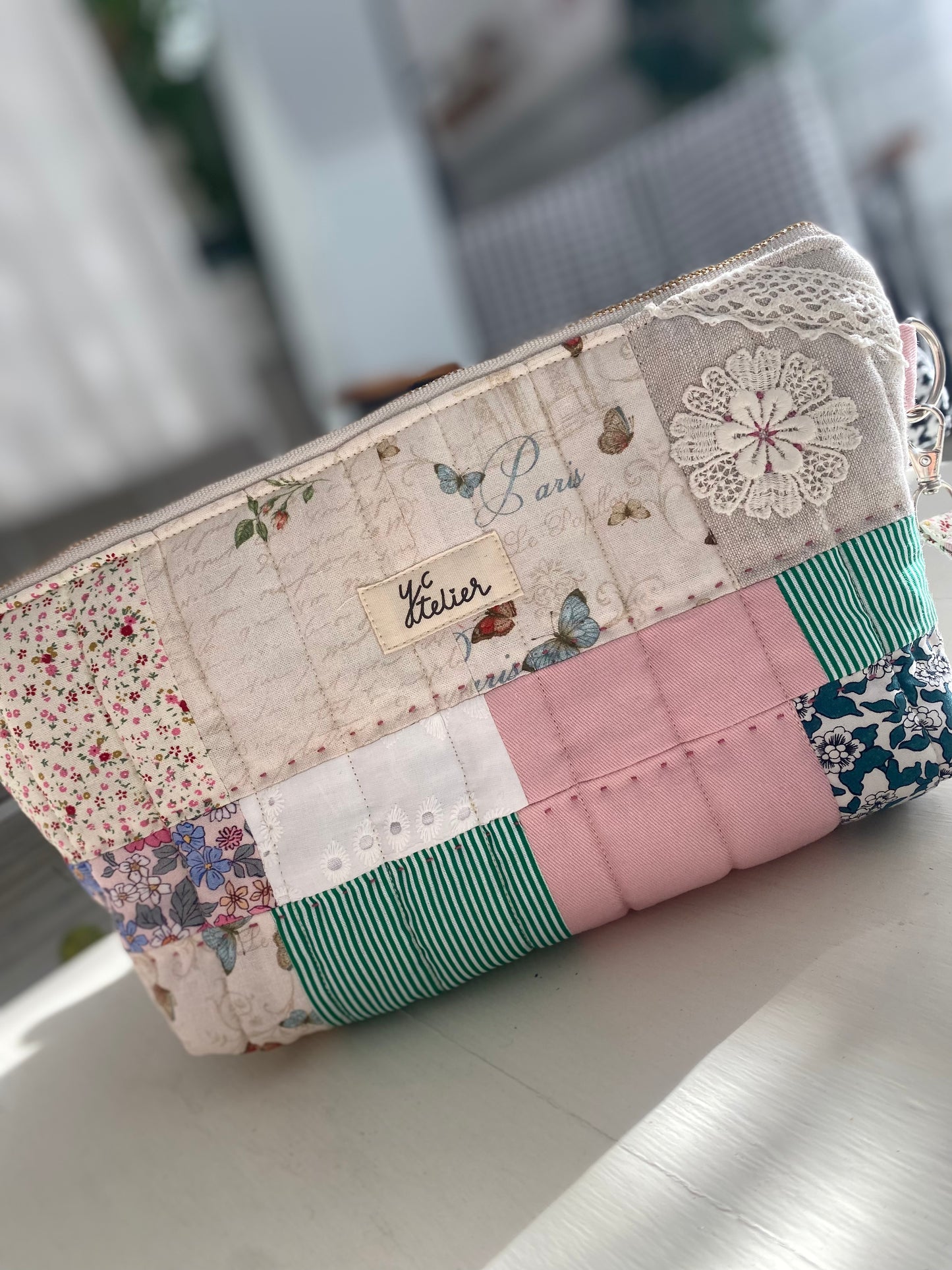 Patchwork Pouch Bag – Pink & Natural Tones
