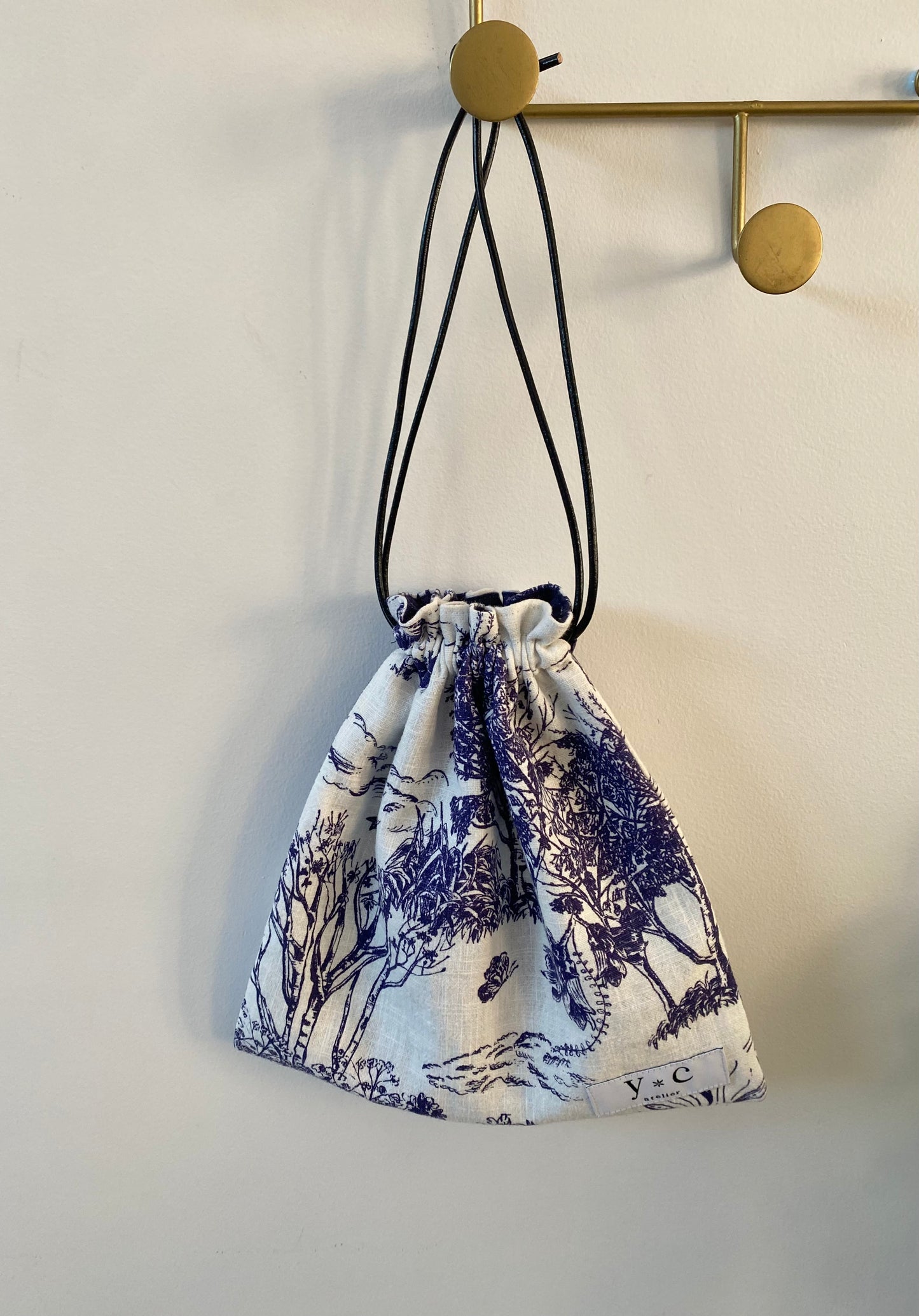 100%Linen Drawstring Bag “Blue Wonder”